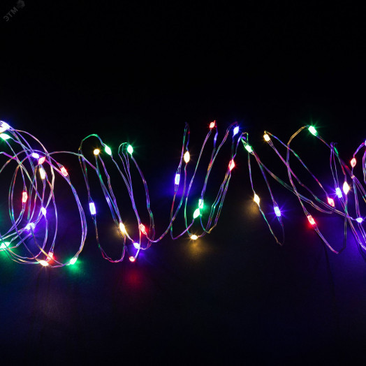 Гирлянда светодиодная новогодняя нить мультиколор 10 м 100 microled IP20 3AA Intro Holiday INNR-02M (элементы питания закупаются отдельно 3ААА)