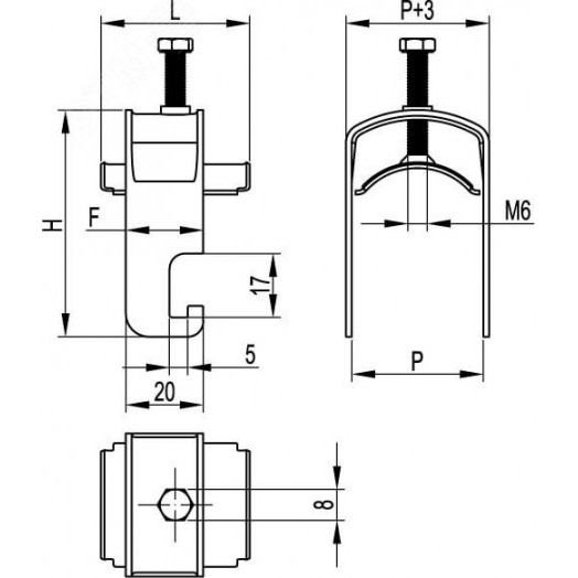 Держатель кабельный 56-62мм для крепления к профилю