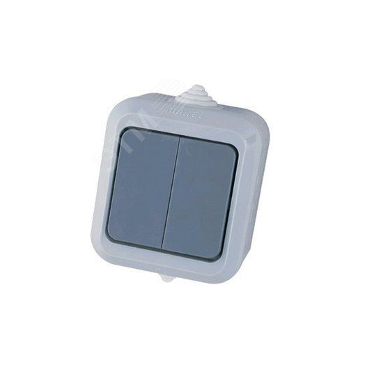 Выключатель двухклавишный серый IP44