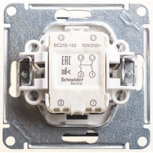 Выключатель одноклавишный, двухполюсный, 10АХ, механизм, черный бархат