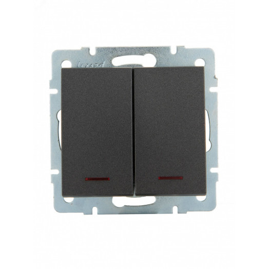 Выключатель RAIN двойной с подсветкой черный графит матовый механизм