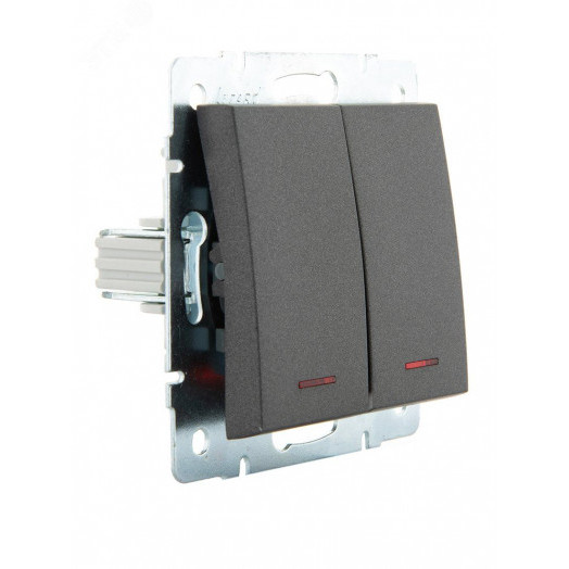 Выключатель RAIN двойной с подсветкой черный графит матовый механизм