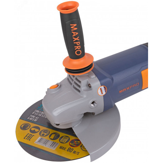 Шлифмашина угловая 2400 Вт, 6000об/мин, быстрозажимной кожух 230мм, антивибрационная ручка, дополнительные щетки, плавный пуск, поворотная рук