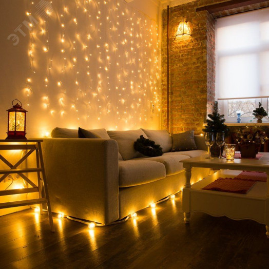 Гирлянда светодиодная Дождь 1.5x1.5 м, прозрачный ПВХ, 144 LED с контроллером, теплое белое свечение