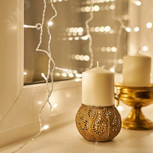 Гирлянда светодиодная Дождь 1.5x1.5 м, прозрачный ПВХ, 144 LED с контроллером, теплое белое свечение