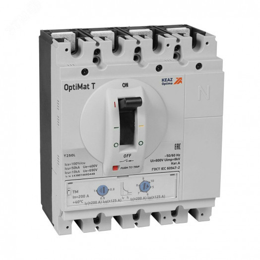 Выключатель автоматический OptiMat T250L TM 200A 4P
