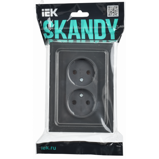 SKANDY Розетка 2-местная без заземления без защитных шторок для плоской вилки 10А SK-R03G стекло графит