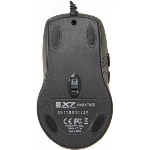 Мышь проводная X-710BK, оптическая, USB, 2000dpi, 7 кнопок, черный