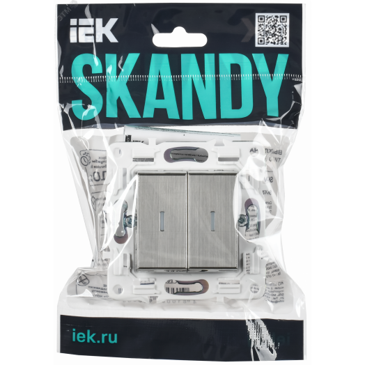 SKANDY Выключатель 2-клавишный проходной с индикацией 10А SK-V10N никель IEK