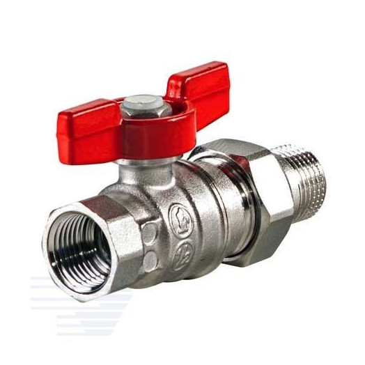 Кран шаровой хромированный со сгоном R859 Ду 25 1' Ру28 ВВ полнопроходной бабочка красный