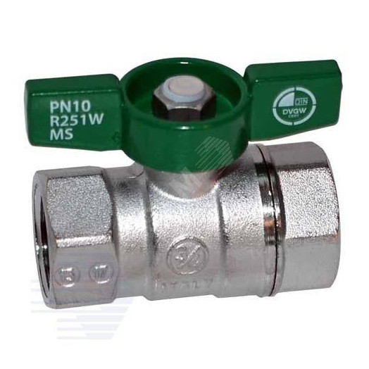 Кран шаровой хромированный R251W Ду 20 3/4' Ру42 ВВ бабочка зеленый