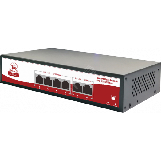 Коммутатор неуправляемый 6 портов RJ45 10 100 Мб/с  PoE 72Вт