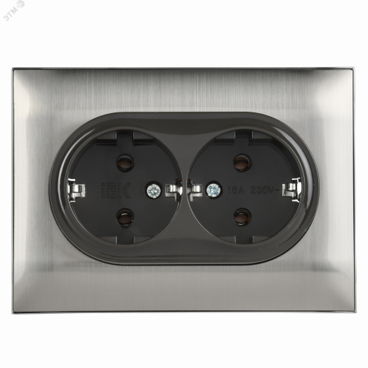 SKANDY Розетка 2-местная с заземлением с защитными шторками 16А в сборе SK-R07N никель IEK