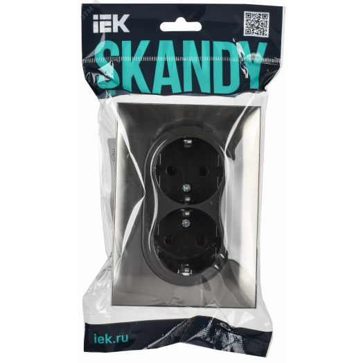 SKANDY Розетка 2-местная с заземлением без защитных шторок 16А в сборе SK-R08N никель IEK
