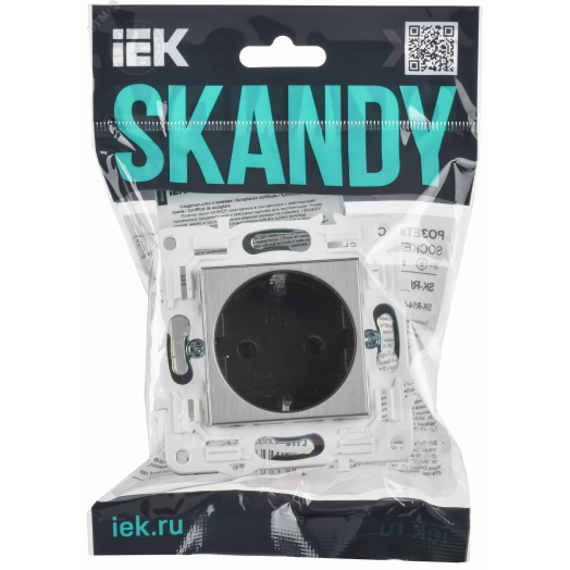 SKANDY Розетка с заземлением без защитных шторок 16А SK-R05N никель IEK