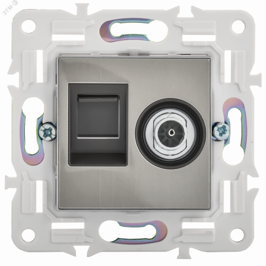 SKANDY Розетка двойная TV+RJ45 кат.6E SK-A15N никель IEK