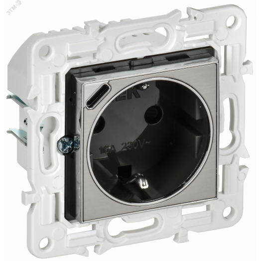 SKANDY Розетка с заземлением с защитными шторками 16А с USB C 18Вт SK-R17N никель IEK