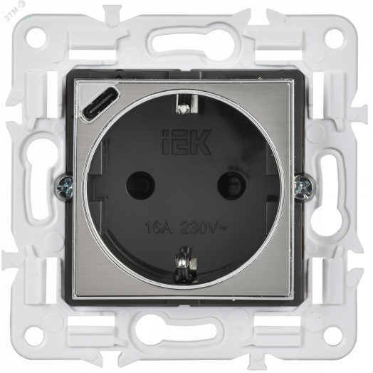 SKANDY Розетка с заземлением с защитными шторками 16А с USB C 18Вт SK-R17N никель IEK