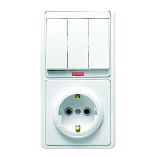 Блок БКВР-054 Бэлла (3-кл. выкл. с подсветкой + розетка с заземл.) бел. Кунцево 5845