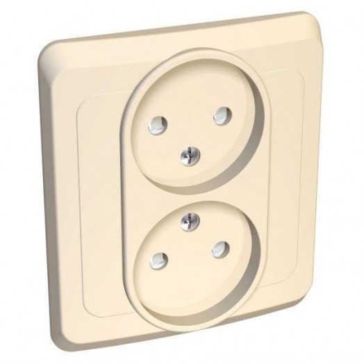 Розетка 2-м СП Этюд 16А IP20 250В без заземл. защ. шторки крем. SchE PC16-006K