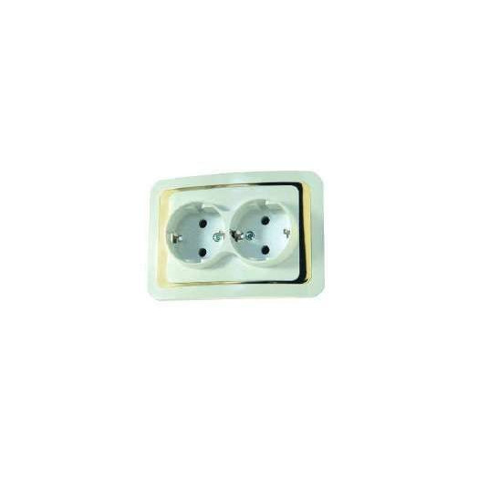 Розетка 2-м СП Mimoza 16А IP20 с заземл. бел./зол. Makel 12282