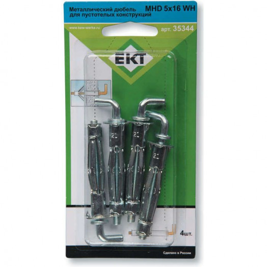 Дюбель для пустот. конструкций метал. 5х16 с винтом-крюком М5х58 (уп.4шт) блист. EKT 35344