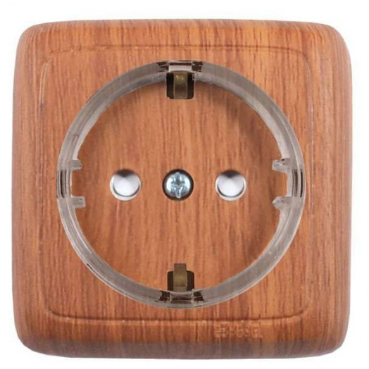 Розетка 1-м ОП Альфа 16А IP20 с заземл. с монтаж. пластиной (стакан) дуб HEGEL РА16-175-05