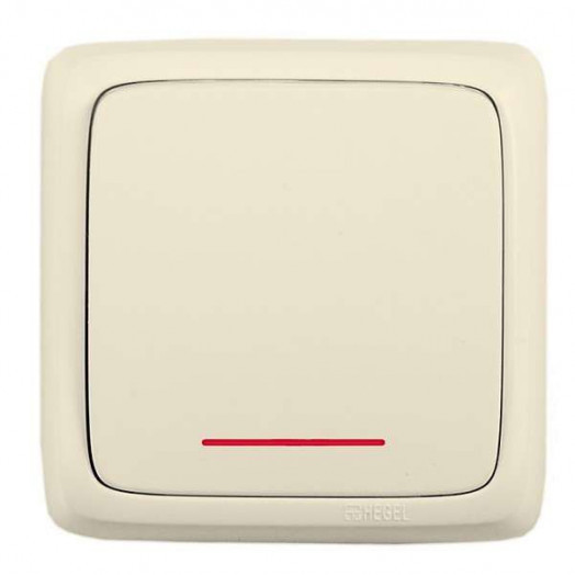 Переключатель 1-кл. ОП Альфа 10А IP20 с индикацией сл. кость HEGEL ВА10-162-01