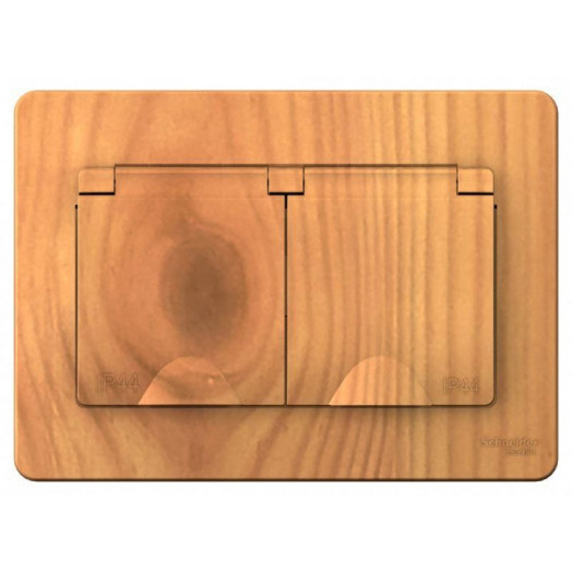 Розетка 2-м СП Blanca 16А IP44 250В с заземл. защ. шторки с крышкой ясень SE BLNRS441125