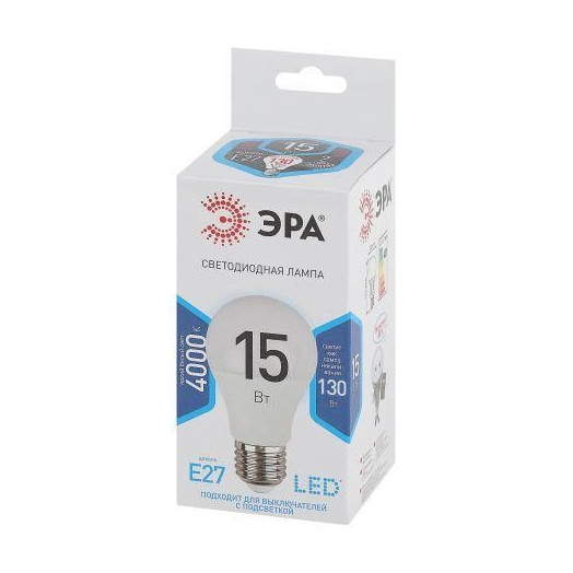 Лампа светодиодная A60-15W-840-E27 грушевидная 1200лм Эра Б0033183