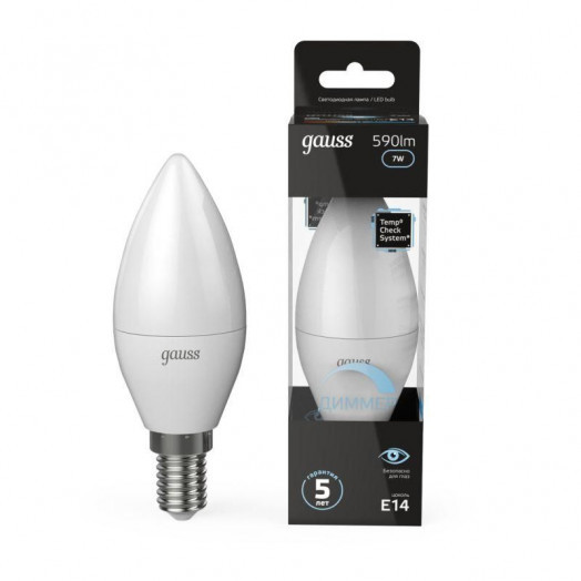 Лампа светодиодная Black 7Вт свеча 4100К нейтр. бел. E14 590лм диммир. GAUSS 103101207-D
