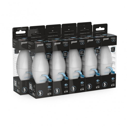 Лампа светодиодная Black 7Вт свеча 4100К нейтр. бел. E14 590лм диммир. GAUSS 103101207-D