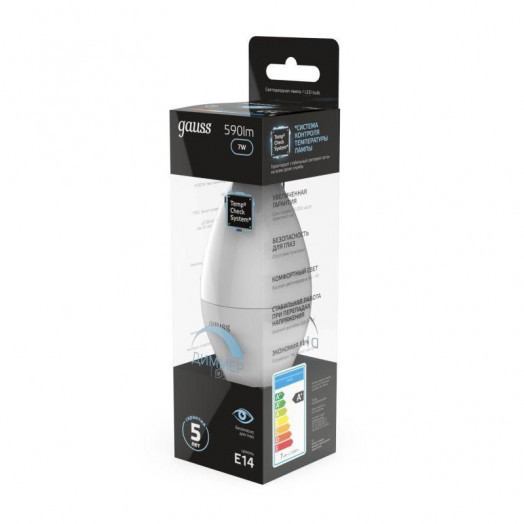 Лампа светодиодная Black 7Вт свеча 4100К нейтр. бел. E14 590лм диммир. GAUSS 103101207-D