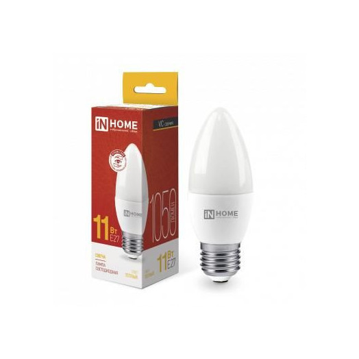 Лампа светодиодная LED-СВЕЧА-VC 11Вт свеча 3000К тепл. бел. E27 1050лм 230В IN HOME 4690612020488