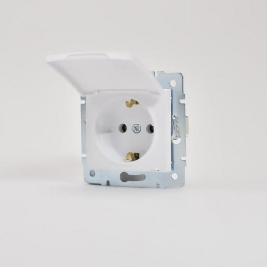 Розетка 1-м СП Karina с заземл. с крышкой термопласт механизм бел. LEZARD 707-0288-123B