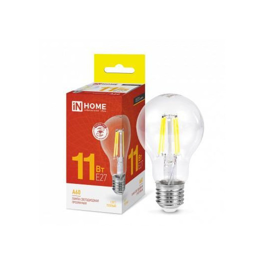 Лампа светодиодная LED-A60-deco 11Вт грушевидная прозрачная 3000К тепл. бел. E27 1160лм 230В IN HOME 4690612026121