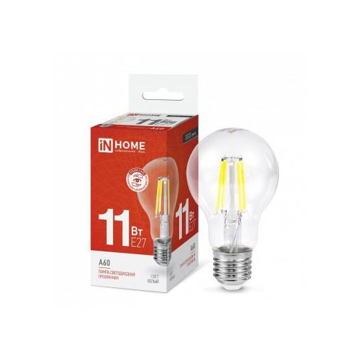 Лампа светодиодная LED-A60-deco 11Вт грушевидная прозрачная 4000К нейтр. бел. E27 1160лм 230В IN HOME 4690612026145