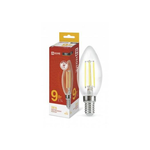 Лампа светодиодная LED-СВЕЧА-deco 9Вт свеча прозрачная 3000К тепл. бел. E14 1040лм 230В IN HOME 4690612026183