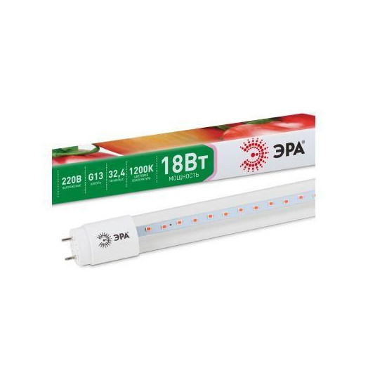 Лампа светодиодная FITO-18W-RB-Т8-G13-NL 18Вт T8 линейная 96LED 2835 IP20 35000ч для растений красн./син. спектр стекло Эра Б0042990