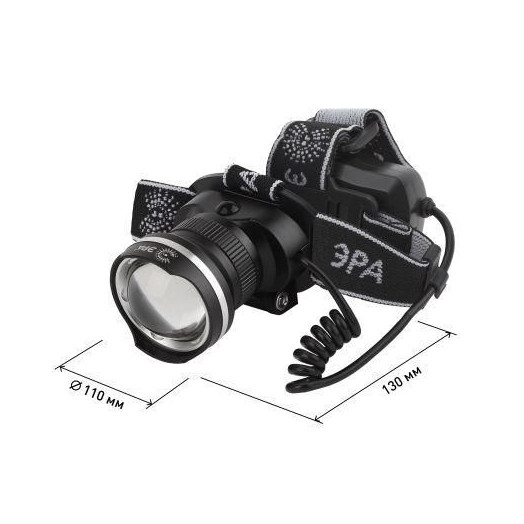 Фонарь аккумуляторный налобный GA-806 CREE 5Вт регулир. фокус литиевый аккум. 2.5А.ч алюм. USB пластик. (кор.) Эра Б0039626