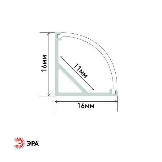 Комплект с угловым накладным анодир. профилем CAB280 16х16мм 2м и круглым экраном 2м 1616R Эра Б0039465