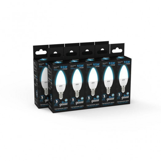 Лампа светодиодная Black 9.5Вт свеча 6500К холод. бел. E14 950лм GAUSS 103101310