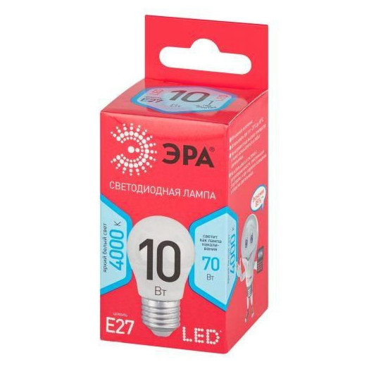 Лампа светодиодная RED LINE LED P45-10W-840-E27 R 10Вт P45 шар 4000К нейтр. бел. E27 Эра Б0050234