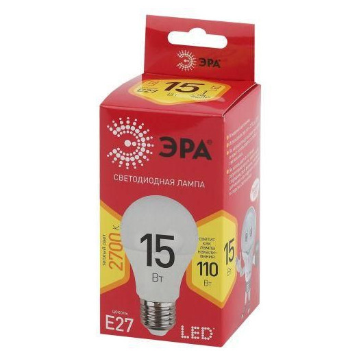 Лампа светодиодная RED LINE LED A60-15W-827-E27 R 15вт A60 груша 2700К тепл. бел. E27 Эра Б0046355