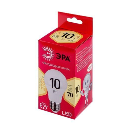 Лампа светодиодная RED LINE LED A60-10W-827-E27 R 10Вт A60 груша 2700К тепл. бел. E27 Эра Б0049634