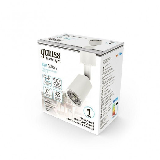 Светильник светодиодный трековый Track 8Вт 4000К IP20 600лм 180-240В ДПО угол 50град. цилиндр 1ф бел. GAUSS TR089