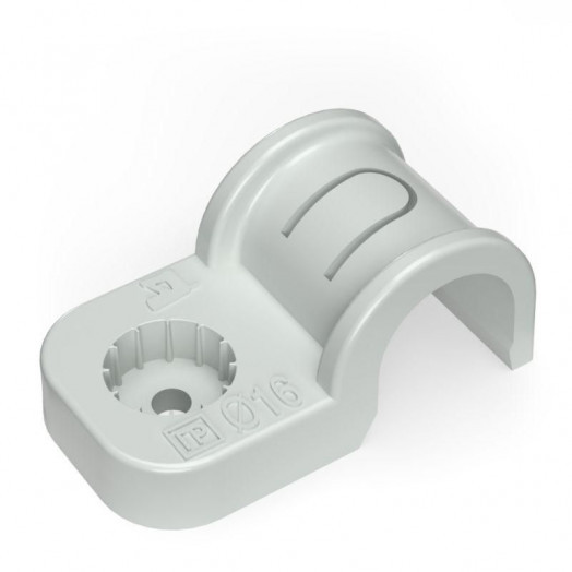 Крепеж-скоба пластиковая односторонняя для прямого монтажа d16мм сер. (уп.50шт) Промрукав PR13.0368