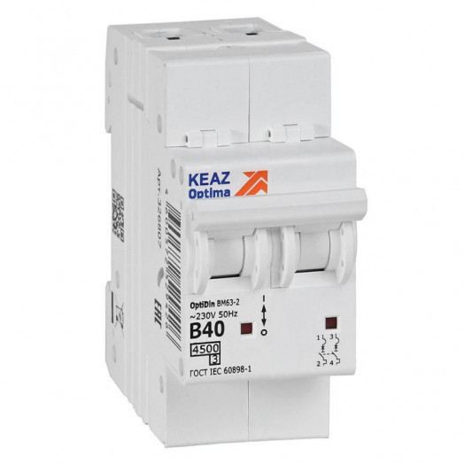 Выключатель автоматический модульный 2п B 40А 4.5кА OptiDin BM63-2B40-4.5-УХЛ3 КЭАЗ 329514