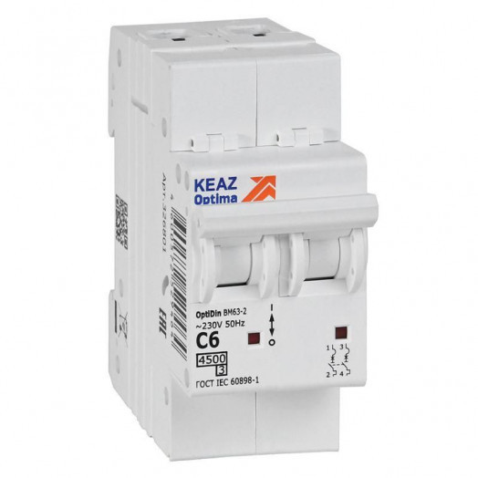 Выключатель автоматический модульный 2п C 6А 4.5кА OptiDin BM63-2C6-4.5-УХЛ3 КЭАЗ 326801