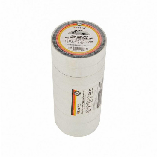 Изолента ПВХ профессиональная 0.18х19мм 20м бел. Kranz KR-09-2801